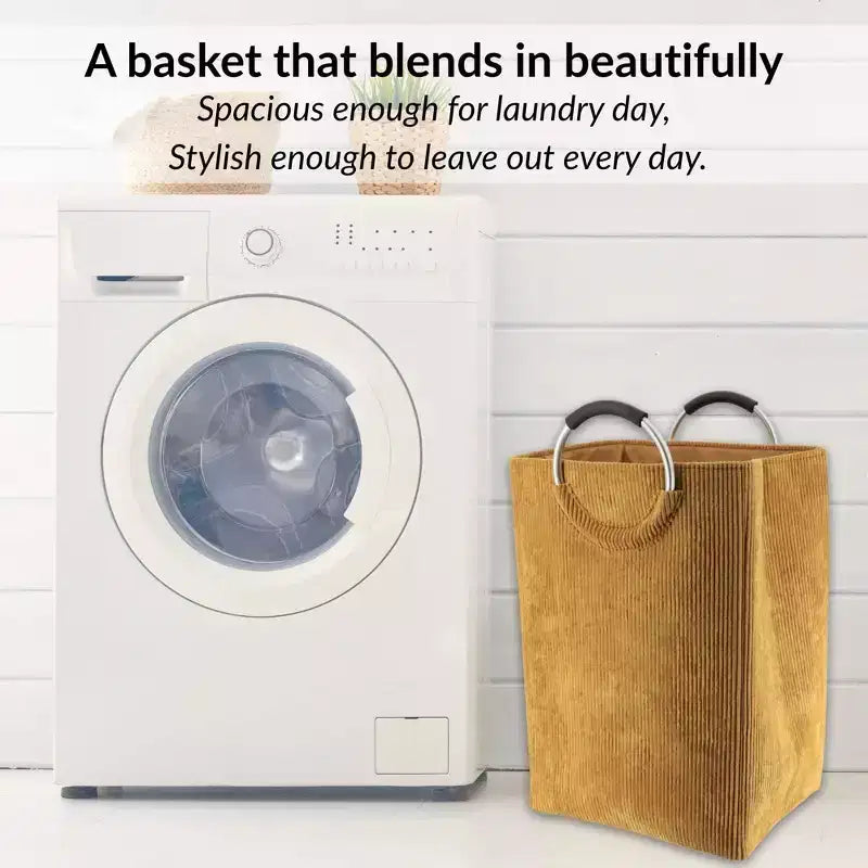 Panier à linge en velours côtelé 55L Jaune moutarde