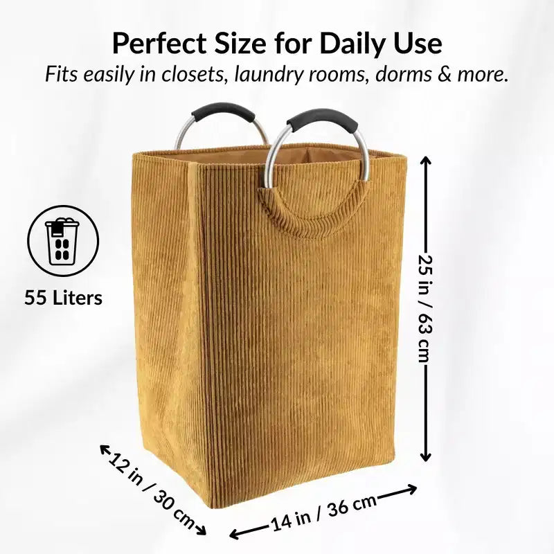 Panier à linge en velours côtelé 55L Jaune moutarde
