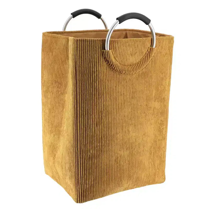 Panier à linge en velours côtelé 55L Jaune moutarde
