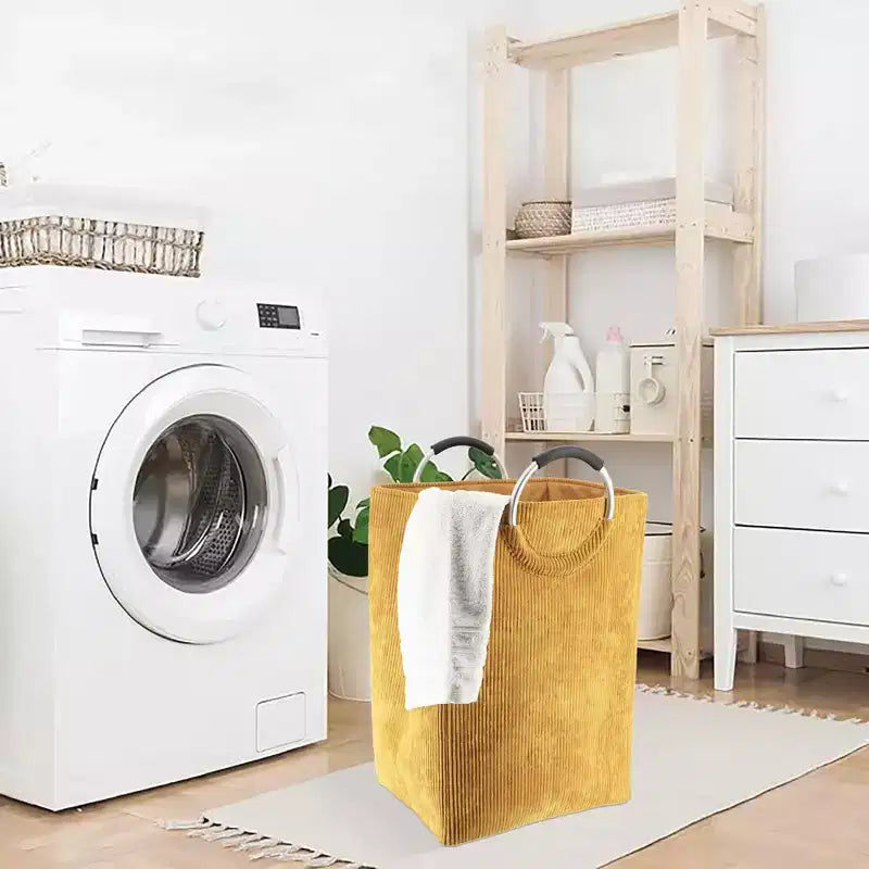 Panier à linge en velours côtelé 55L Jaune moutarde