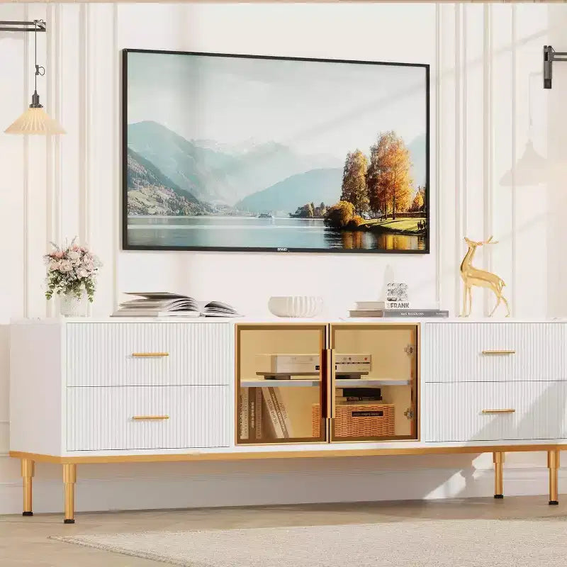 Meuble TV 65 pouces avec lumières LED, meuble de divertissement moderne