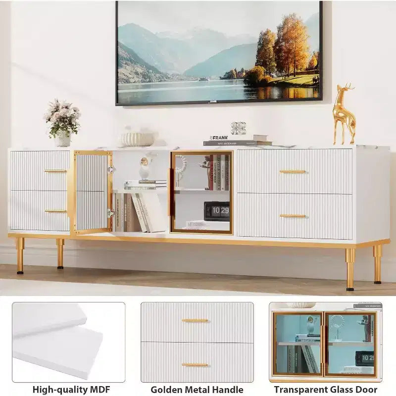 Meuble TV 65 pouces avec lumières LED, meuble de divertissement moderne