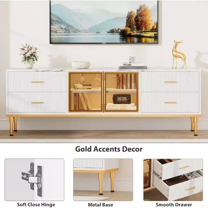 Meuble TV 65 pouces avec lumières LED, meuble de divertissement moderne