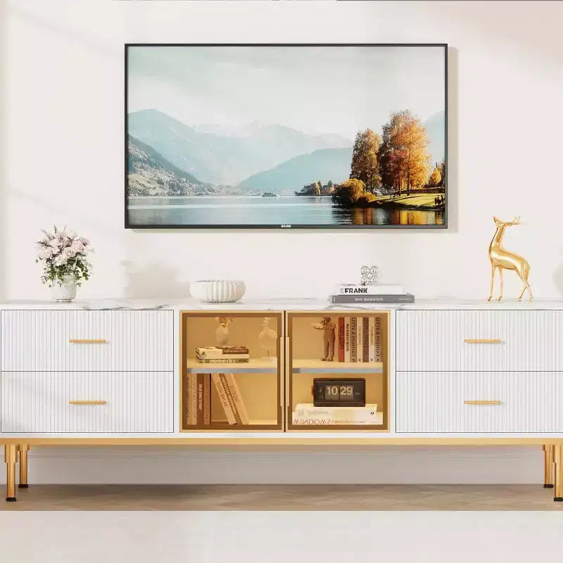 Meuble TV 65 pouces avec lumières LED, meuble de divertissement moderne