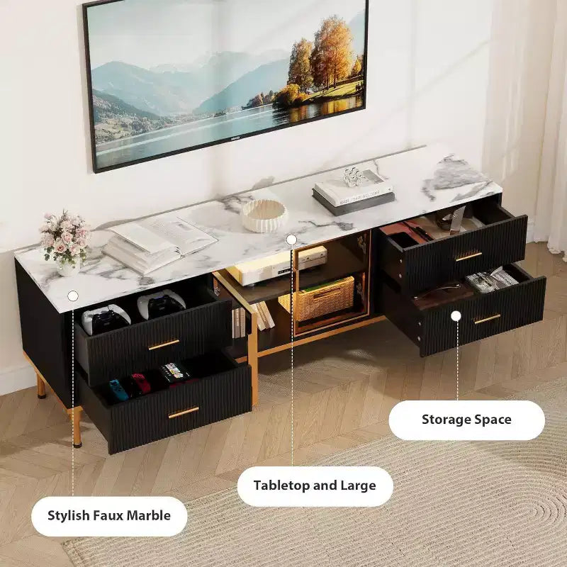 Meuble TV 65 pouces avec lumières LED, meuble de divertissement moderne