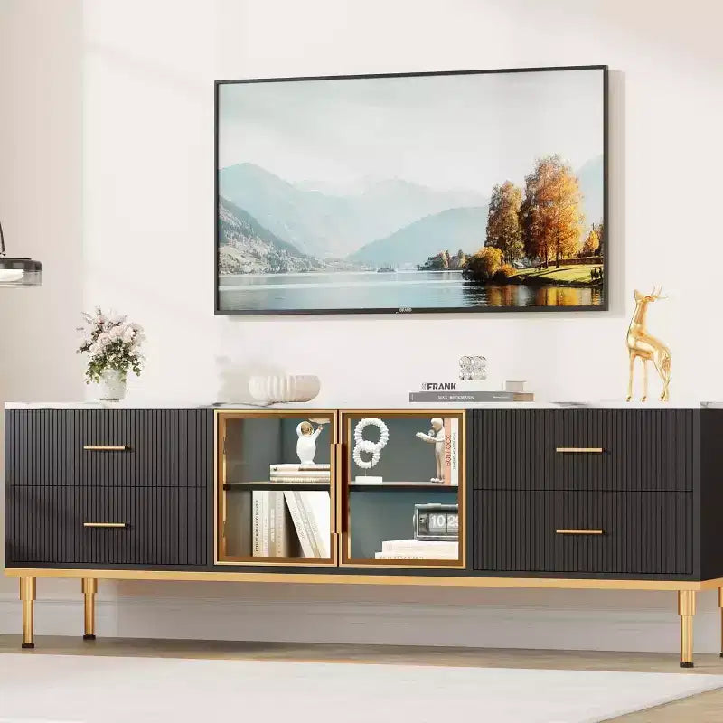 Meuble TV 65 pouces avec lumières LED, meuble de divertissement moderne