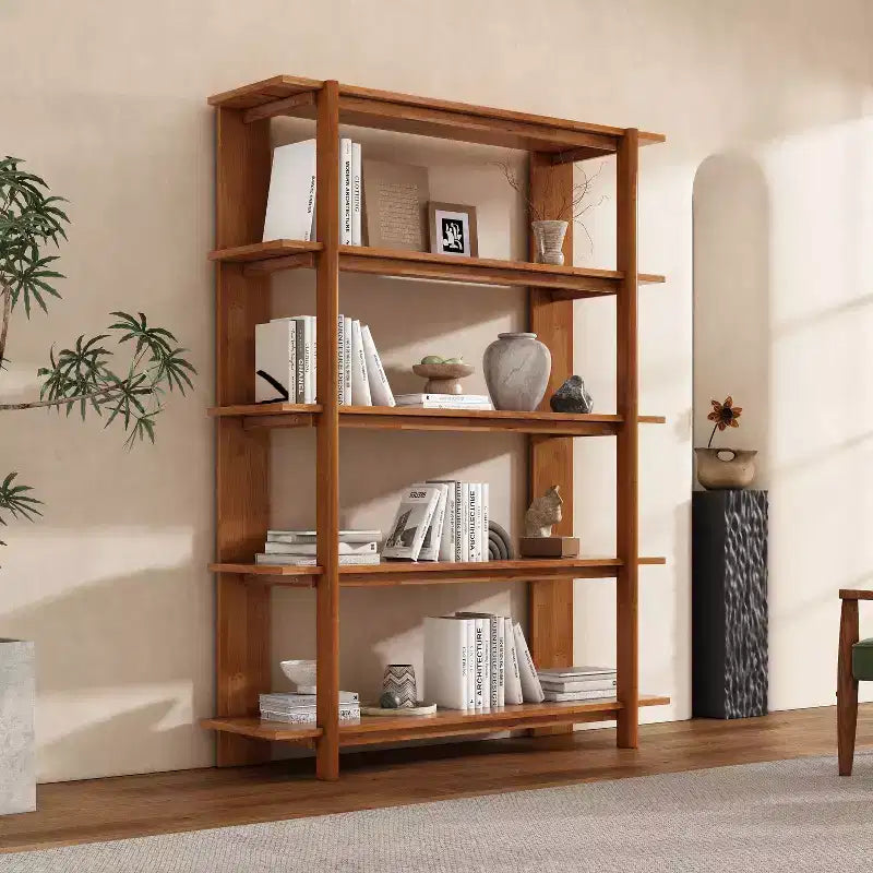 Étagère ouverte à 4 niveaux en bois d'acacia style ferme
