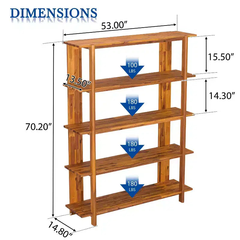 Étagère ouverte à 4 niveaux en bois d'acacia style ferme