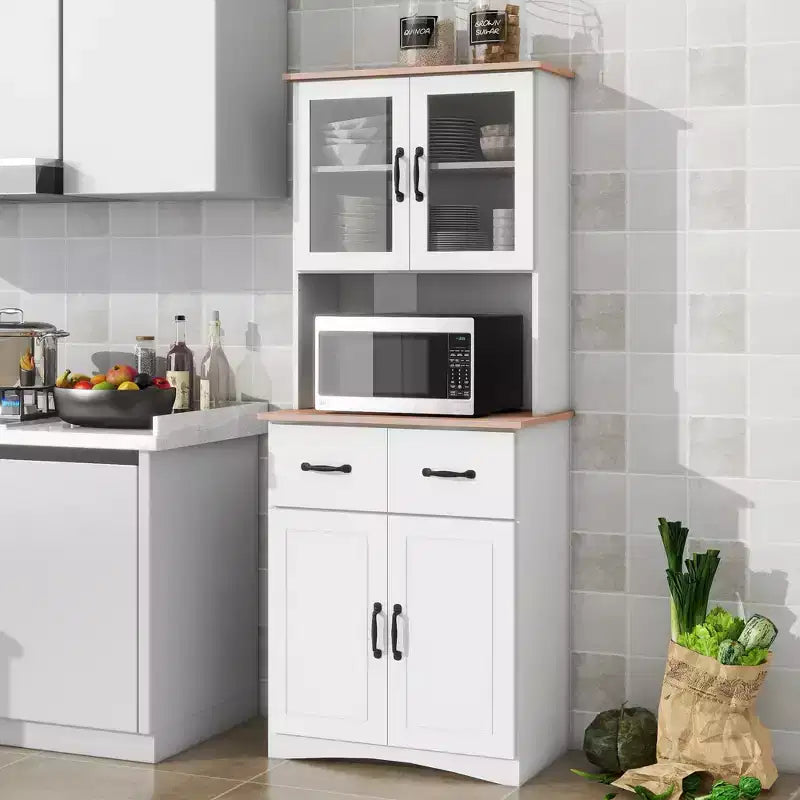 Armoire de cuisine en bois, blanche, pour garde-manger, avec emplacement pour micro-ondes