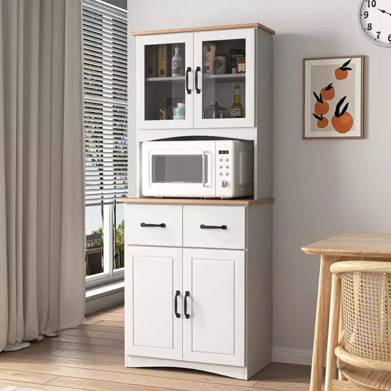 Armoire de cuisine en bois, blanche, pour garde-manger, avec emplacement pour micro-ondes