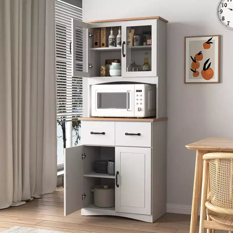 Armoire de cuisine en bois, blanche, pour garde-manger, avec emplacement pour micro-ondes