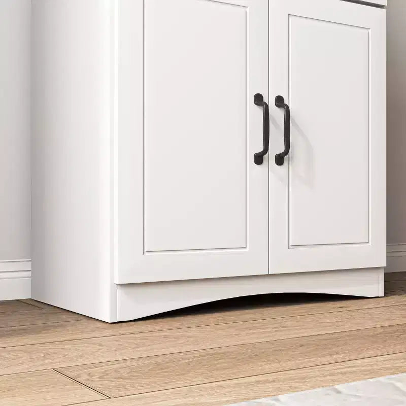 Armoire de cuisine en bois, blanche, pour garde-manger, avec emplacement pour micro-ondes