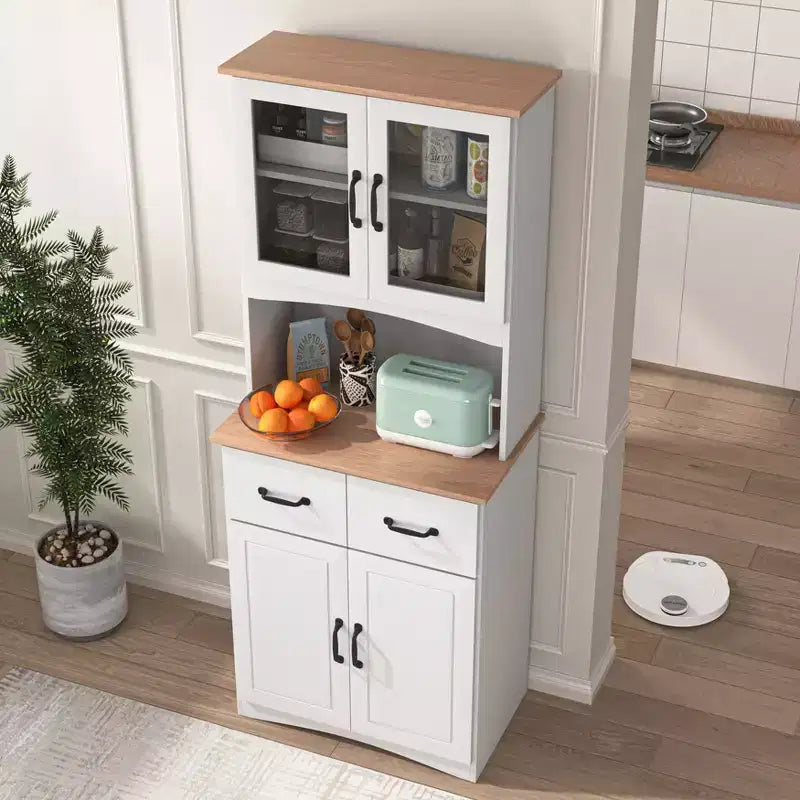 Armoire de cuisine en bois, blanche, pour garde-manger, avec emplacement pour micro-ondes