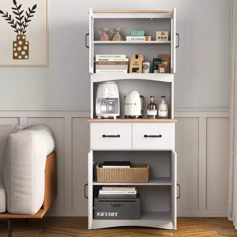 Armoire de cuisine en bois, blanche, pour garde-manger, avec emplacement pour micro-ondes