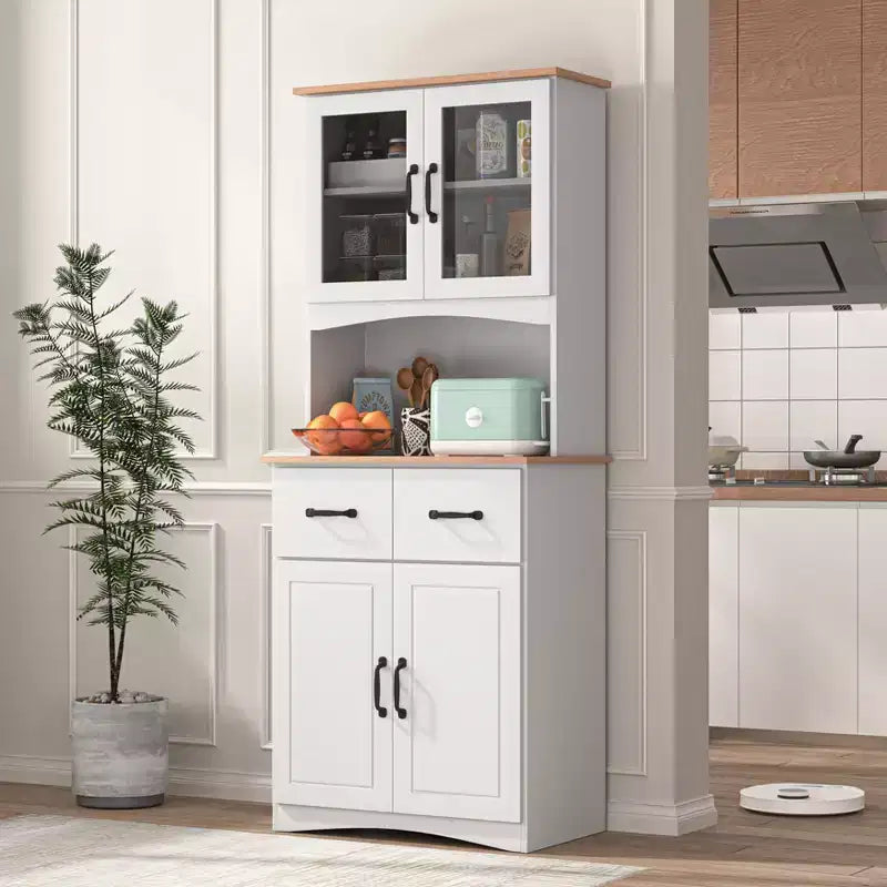 Armoire de cuisine en bois, blanche, pour garde-manger, avec emplacement pour micro-ondes