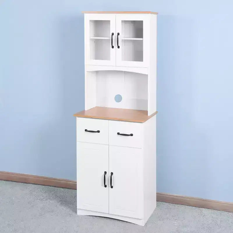 Armoire de cuisine en bois, blanche, pour garde-manger, avec emplacement pour micro-ondes