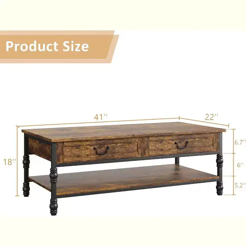 Table basse rectangulaire en bois avec 2 tiroirs de rangement 41 po