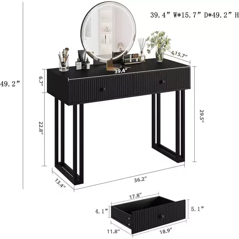 Coiffeuse avec miroir et lumières, Petite coiffeuse avec 2/5 tiroirs