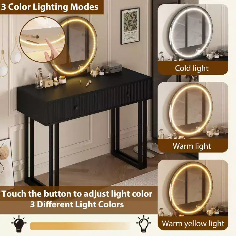 Coiffeuse avec miroir et lumières, Petite coiffeuse avec 2/5 tiroirs