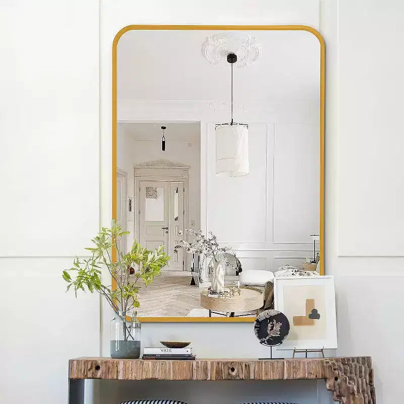 Miroir mural rectangulaire de salle de bain à cadre en métal doré