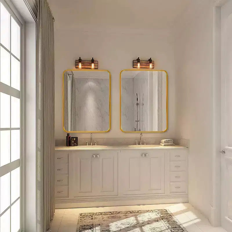 Miroir mural rectangulaire de salle de bain à cadre en métal doré