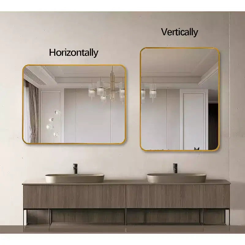 Miroir mural rectangulaire de salle de bain à cadre en métal doré