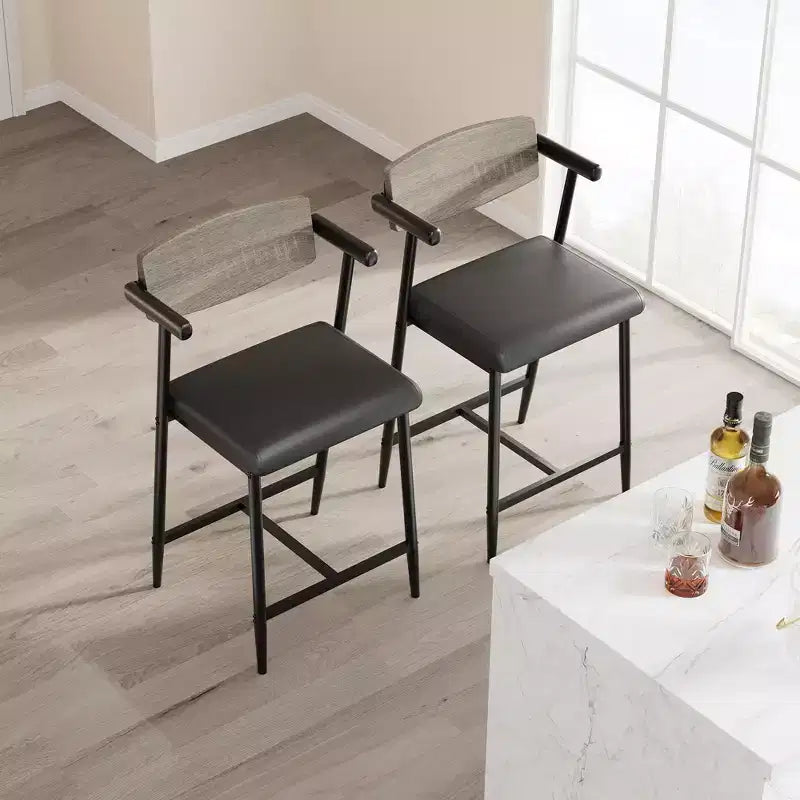 Tabourets de bar hauteur comptoir avec accoudoirs, repose-pieds et dossier en bois