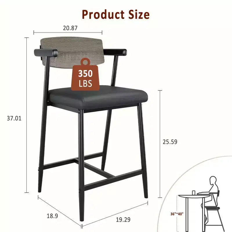 Tabourets de bar hauteur comptoir avec accoudoirs, repose-pieds et dossier en bois