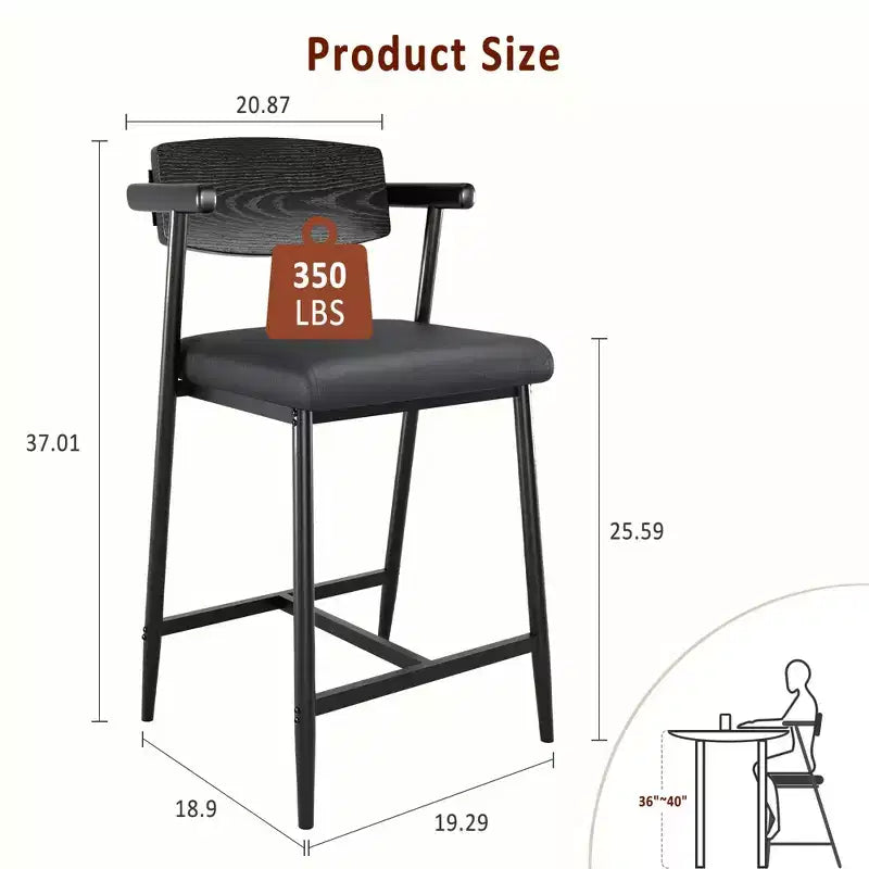 Tabourets de bar hauteur comptoir avec accoudoirs, repose-pieds et dossier en bois
