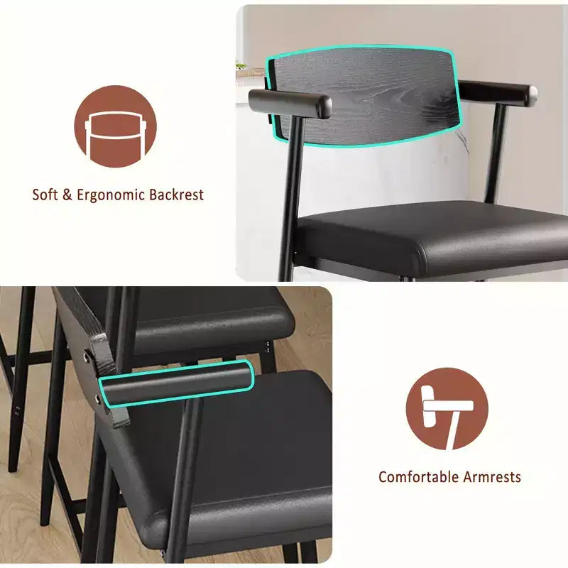 Tabourets de bar hauteur comptoir avec accoudoirs, repose-pieds et dossier en bois