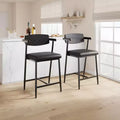 Set of 2 Counter Height Bar Stools with Arms and Footrest - Wood Back &amp; Upholstered Seat for Kitchen Island