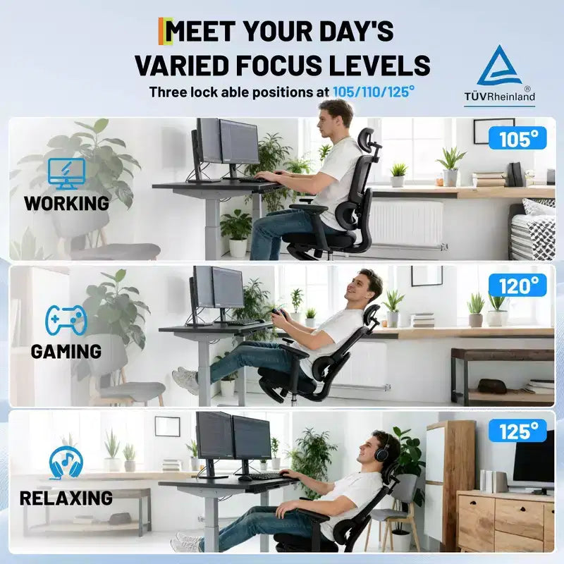 Fauteuil de jeu ergonomique en maille avec accoudoirs 4D pivotants