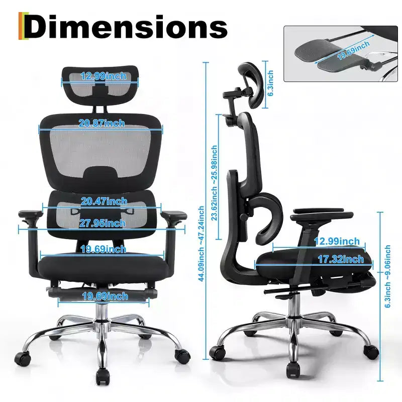 Fauteuil de jeu ergonomique en maille avec accoudoirs 4D pivotants