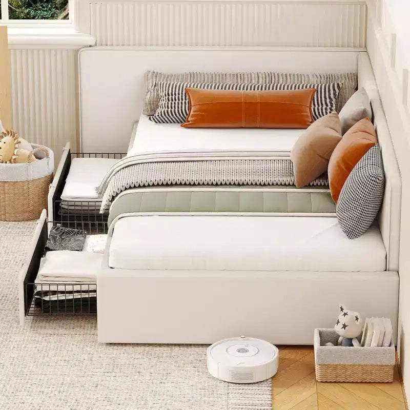 Lit de repos double avec tiroirs de rangement, cadre de lit d'angle rembourré en velours