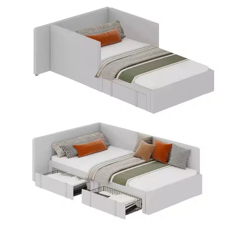 Lit de repos double avec tiroirs de rangement, cadre de lit d'angle rembourré en velours