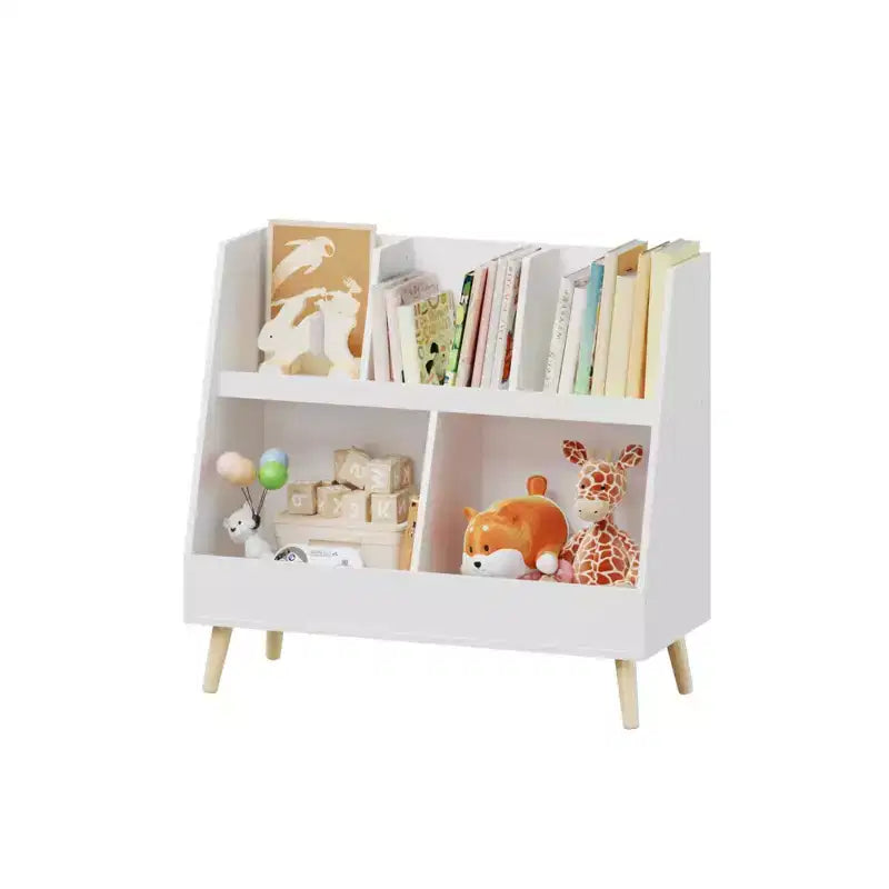 Bibliothèque pour enfants à 5 compartiments, organisateur de jouets, étagère de rangement en bois blanc à 2 niveaux