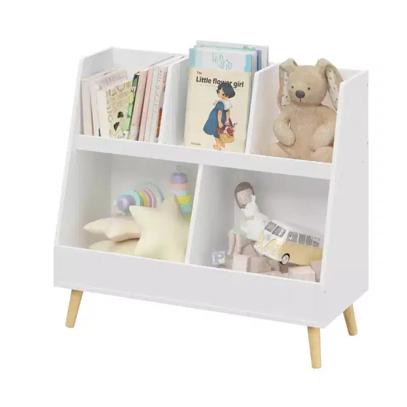 Bibliothèque pour enfants à 5 compartiments, organisateur de jouets, étagère de rangement en bois blanc à 2 niveaux