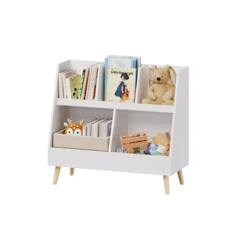 Bibliothèque pour enfants à 5 compartiments, organisateur de jouets, étagère de rangement en bois blanc à 2 niveaux