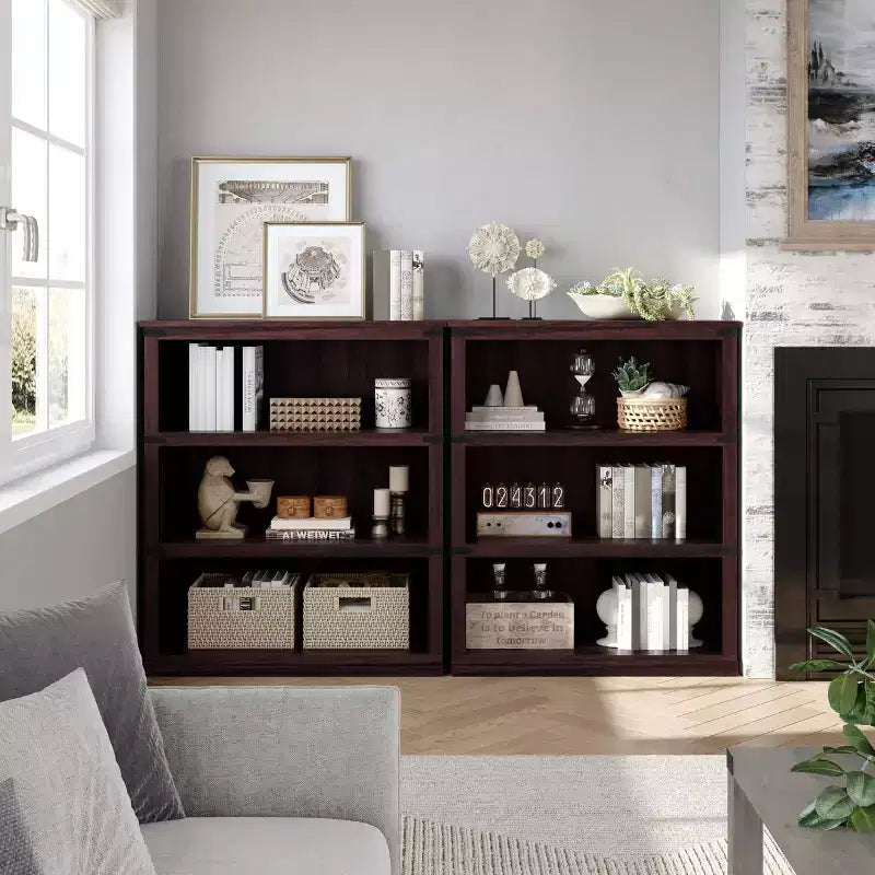 Étagère Bibliothèque de Ferme Rustique en Bois avec Étagères de Rangement Ouvertes