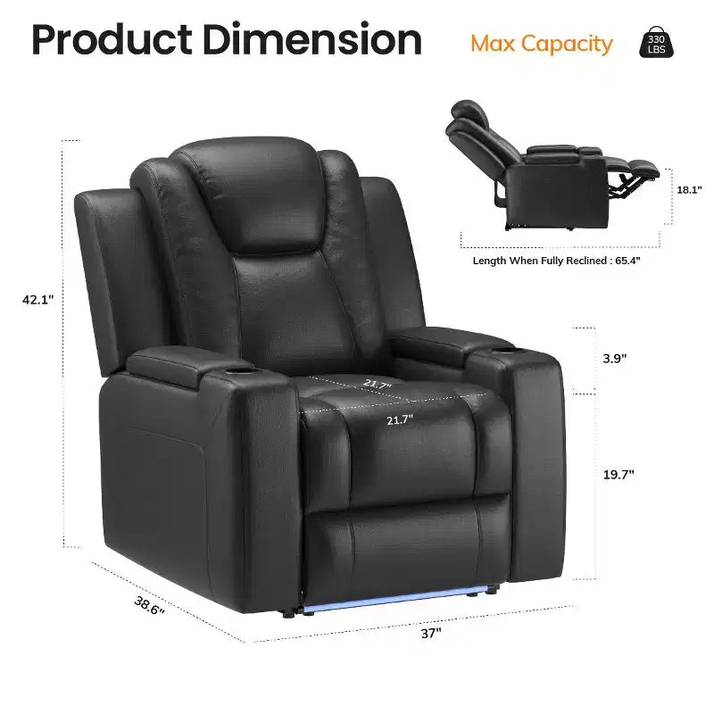 Fauteuil inclinable électrique avec LED 7 couleurs, cuir véritable