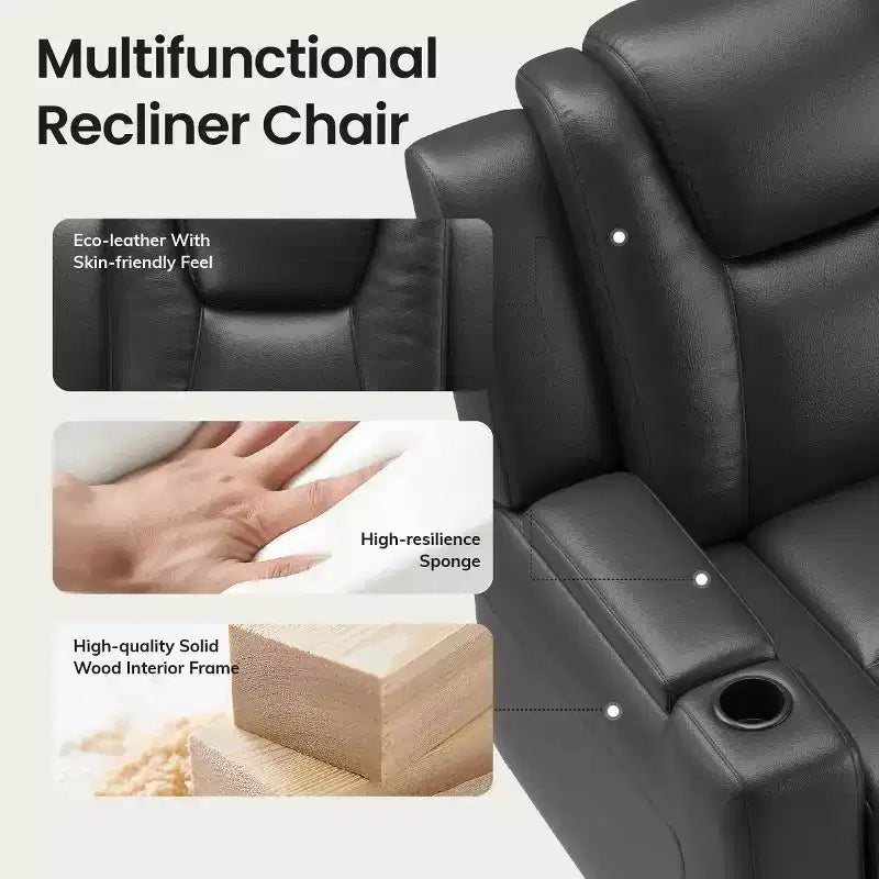 Fauteuil inclinable électrique avec LED 7 couleurs, cuir véritable