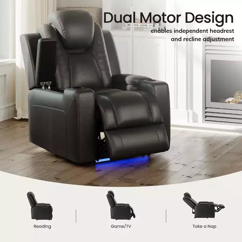 Fauteuil inclinable électrique avec LED 7 couleurs, cuir véritable