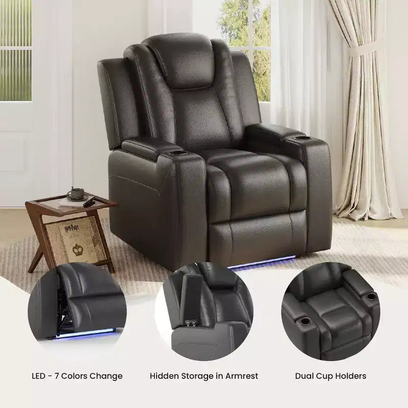Fauteuil inclinable électrique avec LED 7 couleurs, cuir véritable