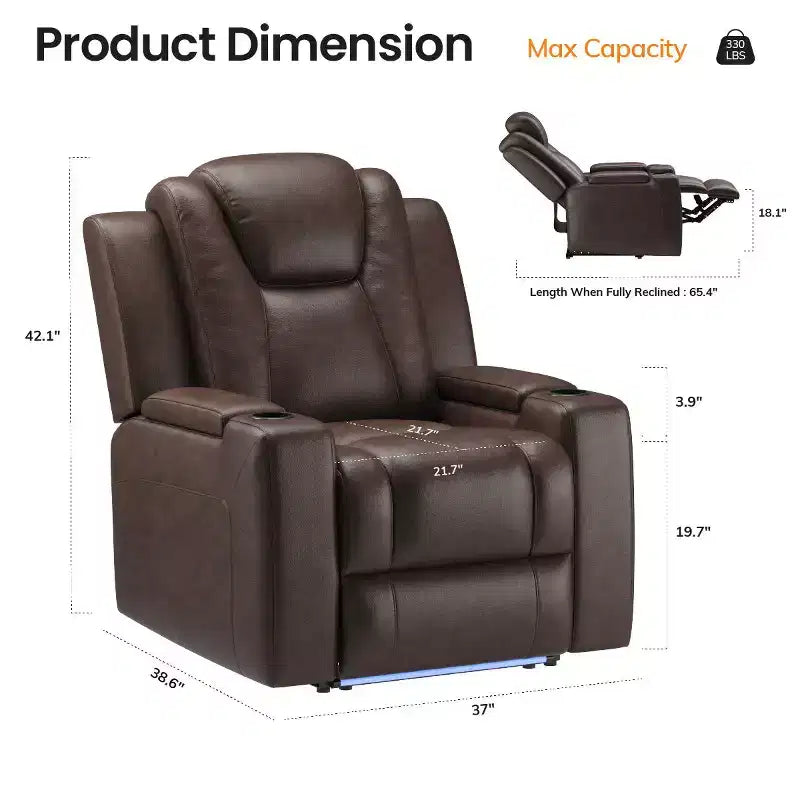 Fauteuil inclinable électrique avec LED 7 couleurs, cuir véritable