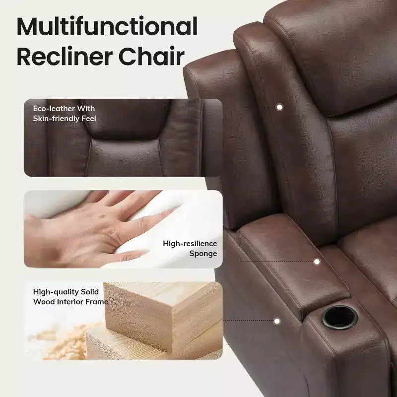 Fauteuil inclinable électrique avec LED 7 couleurs, cuir véritable