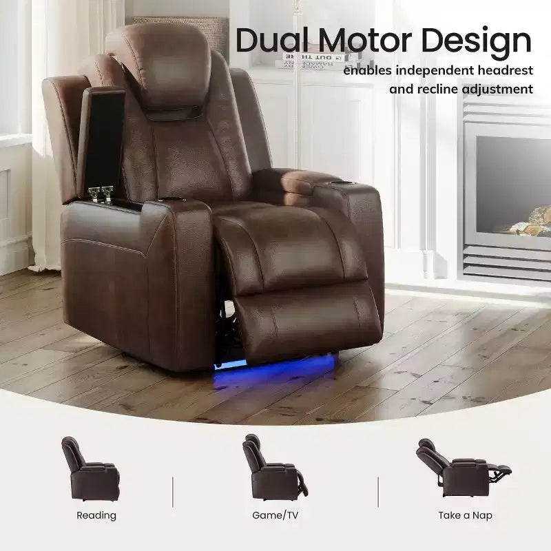 Fauteuil inclinable électrique avec LED 7 couleurs, cuir véritable