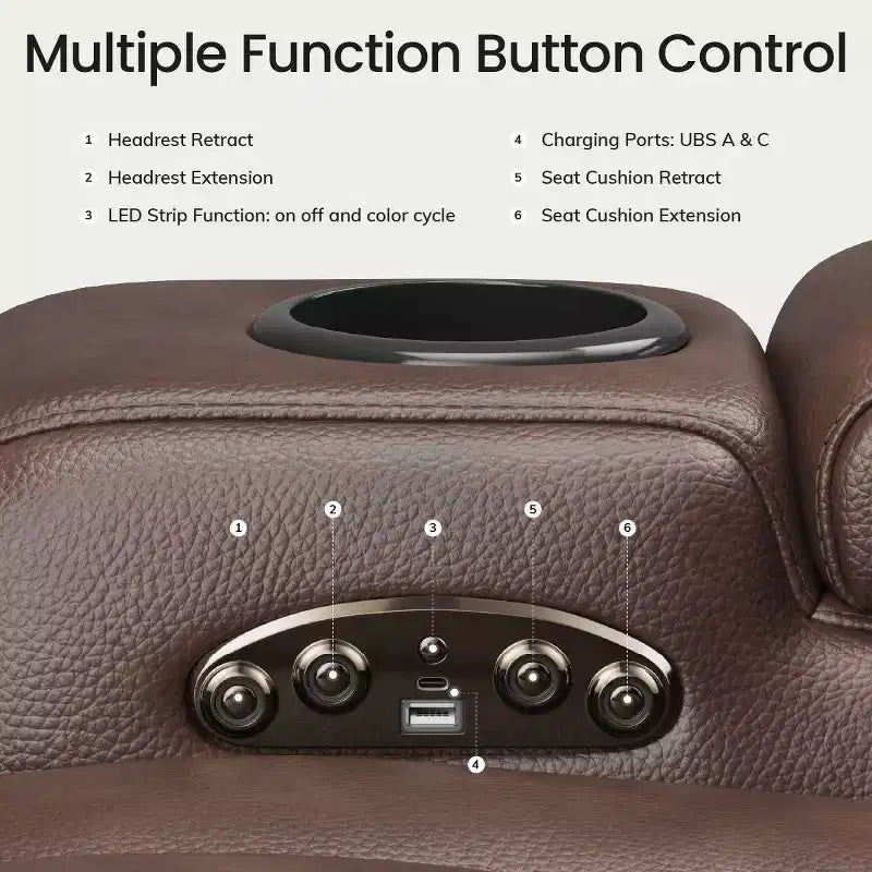 Fauteuil inclinable électrique avec LED 7 couleurs, cuir véritable