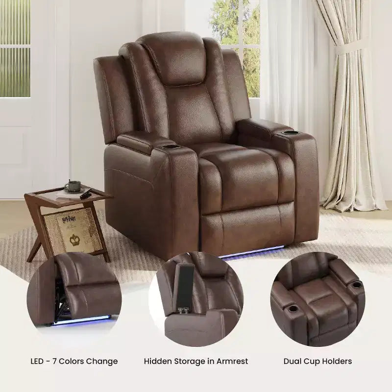 Fauteuil inclinable électrique avec LED 7 couleurs, cuir véritable