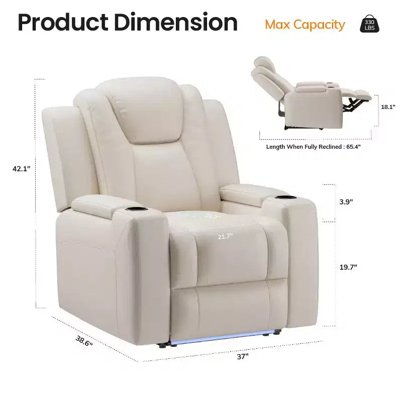 Fauteuil inclinable électrique avec LED 7 couleurs, cuir véritable