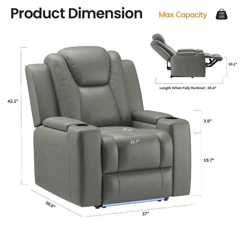 Fauteuil inclinable électrique avec LED 7 couleurs, cuir véritable